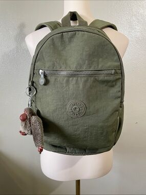 Kipling Mossy Green Backpack Monkey Charm Multi Pocket Organizer Lightweight